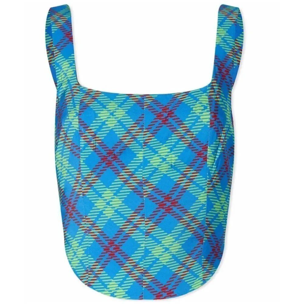 KITRI Women's Ines Check Sleeveless Top in Blue NWT Size US 10